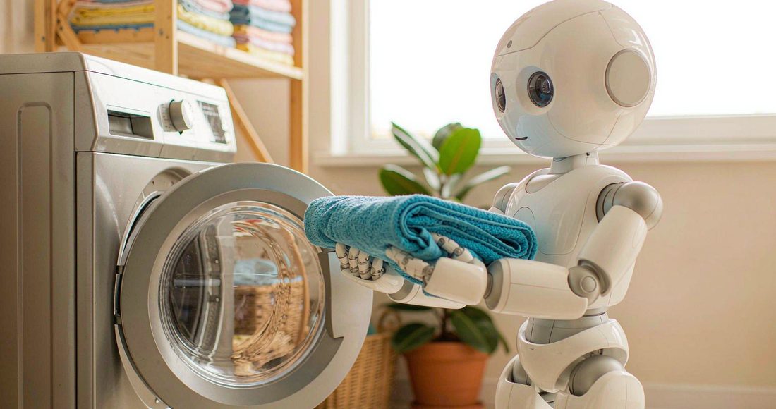 Household robot loading a washing machine during a teleoperation demonstration